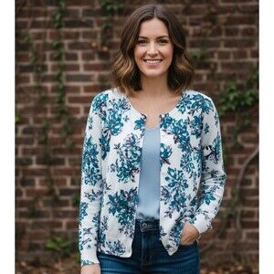 Time & Tru Floral Button Down Cardigan Small 8-10 Knit Long Sleeve Sweater